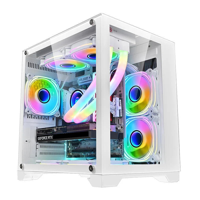 Robin Cube M-ATX/ITX Gaming PC Desktop Computer Case White with Side Tempered Glass Panels with 7 Fan Support (Fans not including) Robin Cube M-ATX/ITX Gaming PC Desktop Computer Case White with Side Tempered Glass Panels with 7 Fan Support (Fans not including)